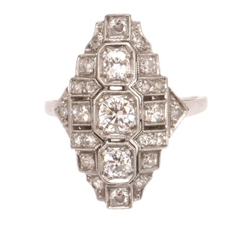 Art Deco Platinum ring with 25 diamonds of circa 
1,15ct. Ringsize 53