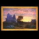I E C Rasmussen parti fra Grønland med skib, isbjerge og solnedgang. Jens Erik 
Carl Rasmussen, 1841-93, olie på lærred. Signeret og dateret 1872. Lysmål: 
98x156cm. Med ramme: 112x170cm