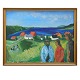 Jens Søndergaard maleri. Jens Søndergaard, 1895-1957, olie på lærred. "Limfjordslandskab med mennesker" signeret og dateret 1937. Lysmål: 93x120cm. Med ramme: 103x130cm