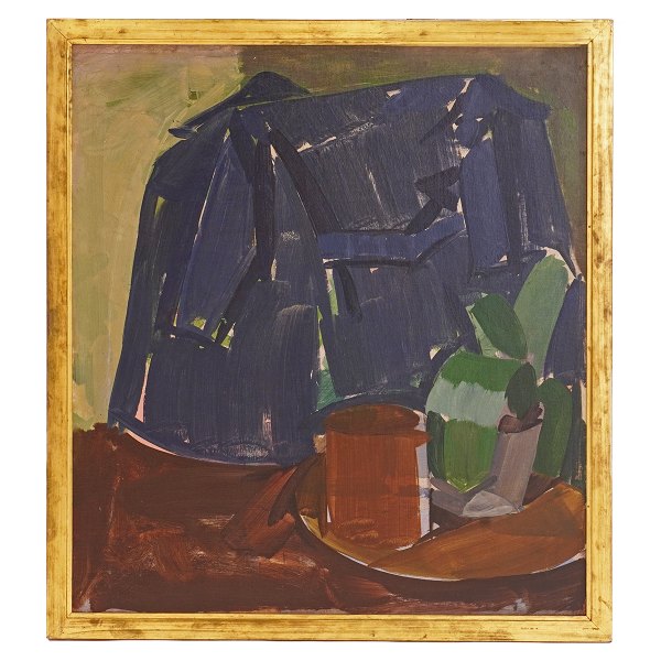 Edvard Weie maleri. Edvard Weie, 1879-1943, olie på lærred. "Opstilling med blå frakke" år 1933. Lysmål: 67x60cm. Med ramme: 73x66cm