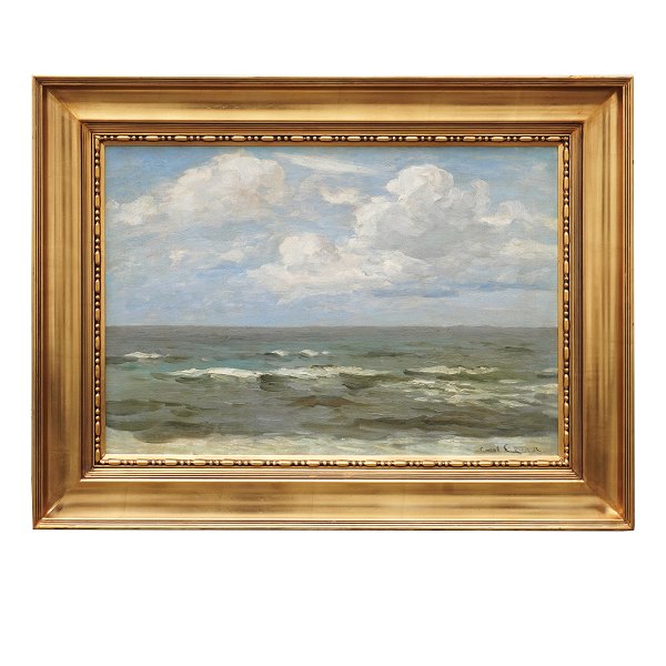 Carl Locher havparti. Carl Locher, 1851-1915, havparti. Signeret. Lysmål: 
48x71cm. Med ramme: 71x93cm