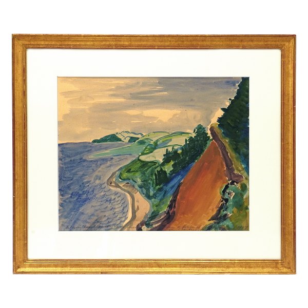 Jens Søndergaard, 1895-1957, water color. Landscape signed and dated 1937. 
Visible size: 29x36cm. With frame: 45x53cm