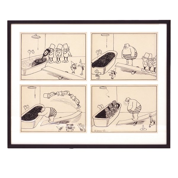 Robert Storm Petersen, 1882-1949. Four original drawings, ink & pencil, 1913-16. 
Size with frame: 52x65cm