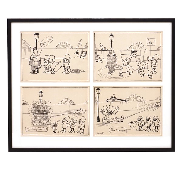 Robert Storm Petersen, 1882-1949. Four original drawings, ink & pencil, 1913-16. 
Size with frame: 52x65cm