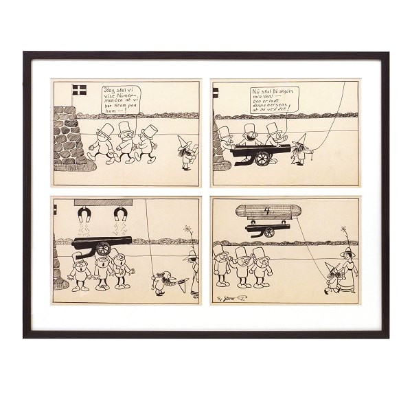 Robert Storm Petersen, 1882-1949. Four original drawings, ink & pencil, 1913-16. 
Size with frame: 52x65cm