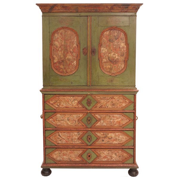 Baroque cabinet from the village Barsmark at Aabenraa, Southern Denmark. Dated 
1772. H: 200cm. W: 116cm. D: 55cm