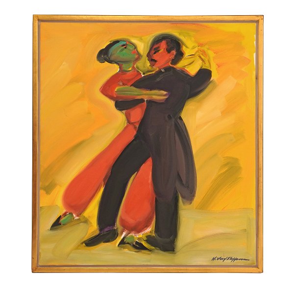 Hans Voigt Steffensen, b. 1941, oil on canvas. "Tango pair". Signed and dated 2003. Visible size: 90x80cm. With frame: 96x86cm