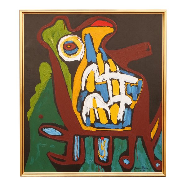 Jørgen Nash maleri. Jørgen Nash, 1920-2004, olie på lærred. "Resa till Oreinten". Signeret og dateret 1970. Lysmål: 94x79cm. Med ramme: 99x84cm